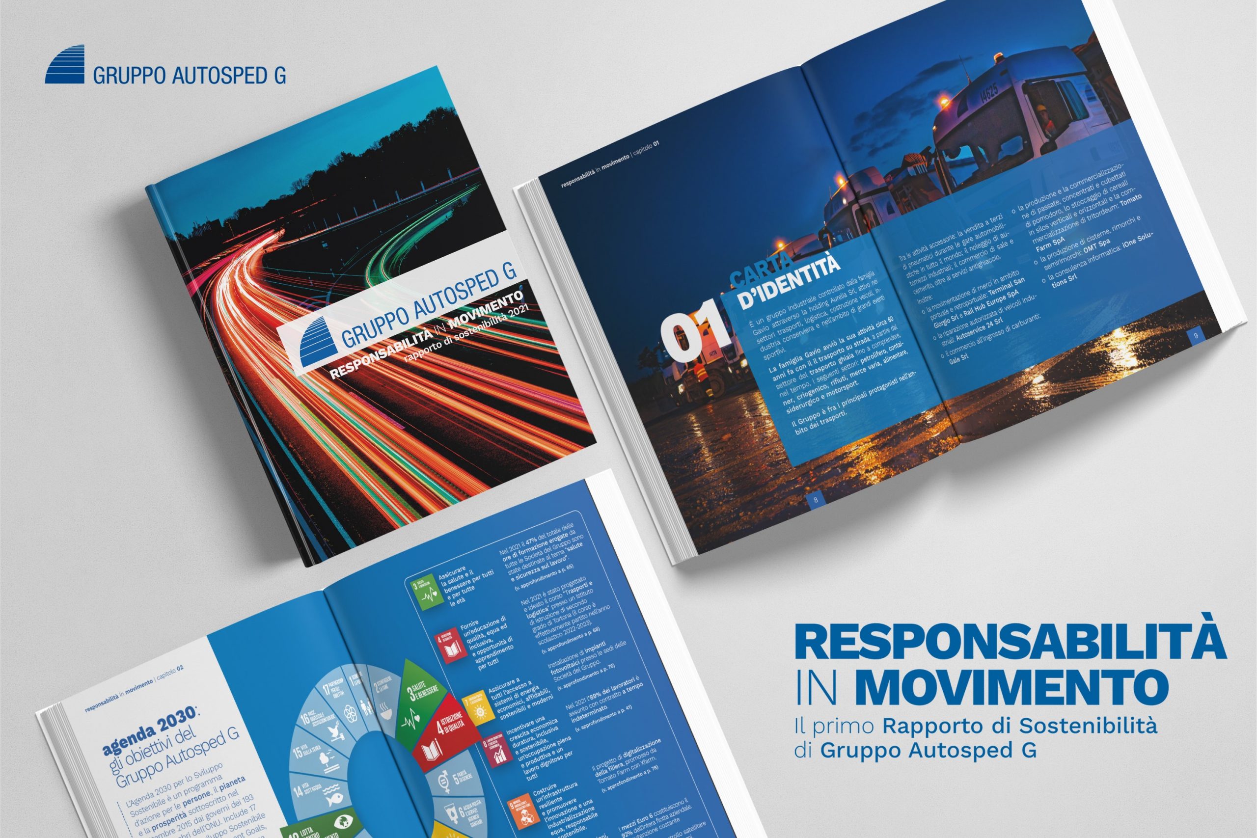 Copertina e pagine del primo rapporto di sostenibilità del Gruppo Autosped G