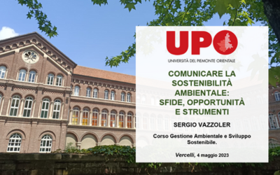 Sede dell'università a Vercelli e titolo della lezione tenuta al Corso di Gestione Ambientale e Sviluppo Sostenibile