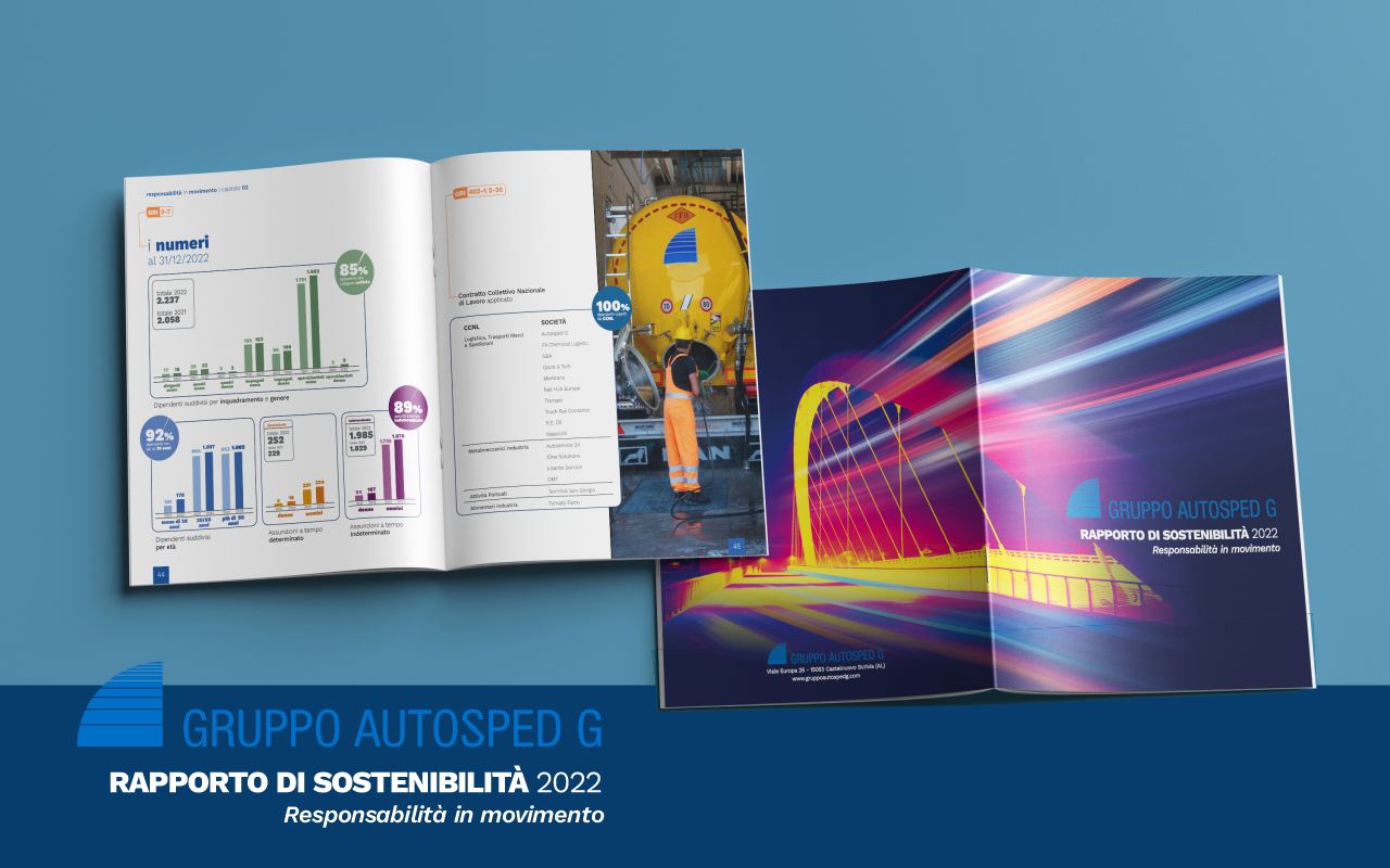 Copertina e pagine interne Rapporto di sostenibilità 2022 Gruppo Autosped G