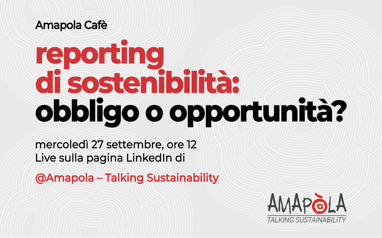 Locandina Amapola Cafè, webinar sul reporting di sostenibilità